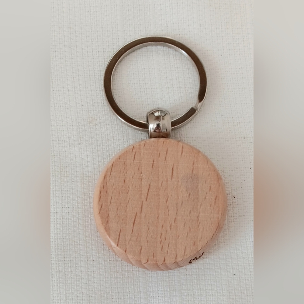 Wooden Keychain with Smiley Face Design - Picture 3 of 3